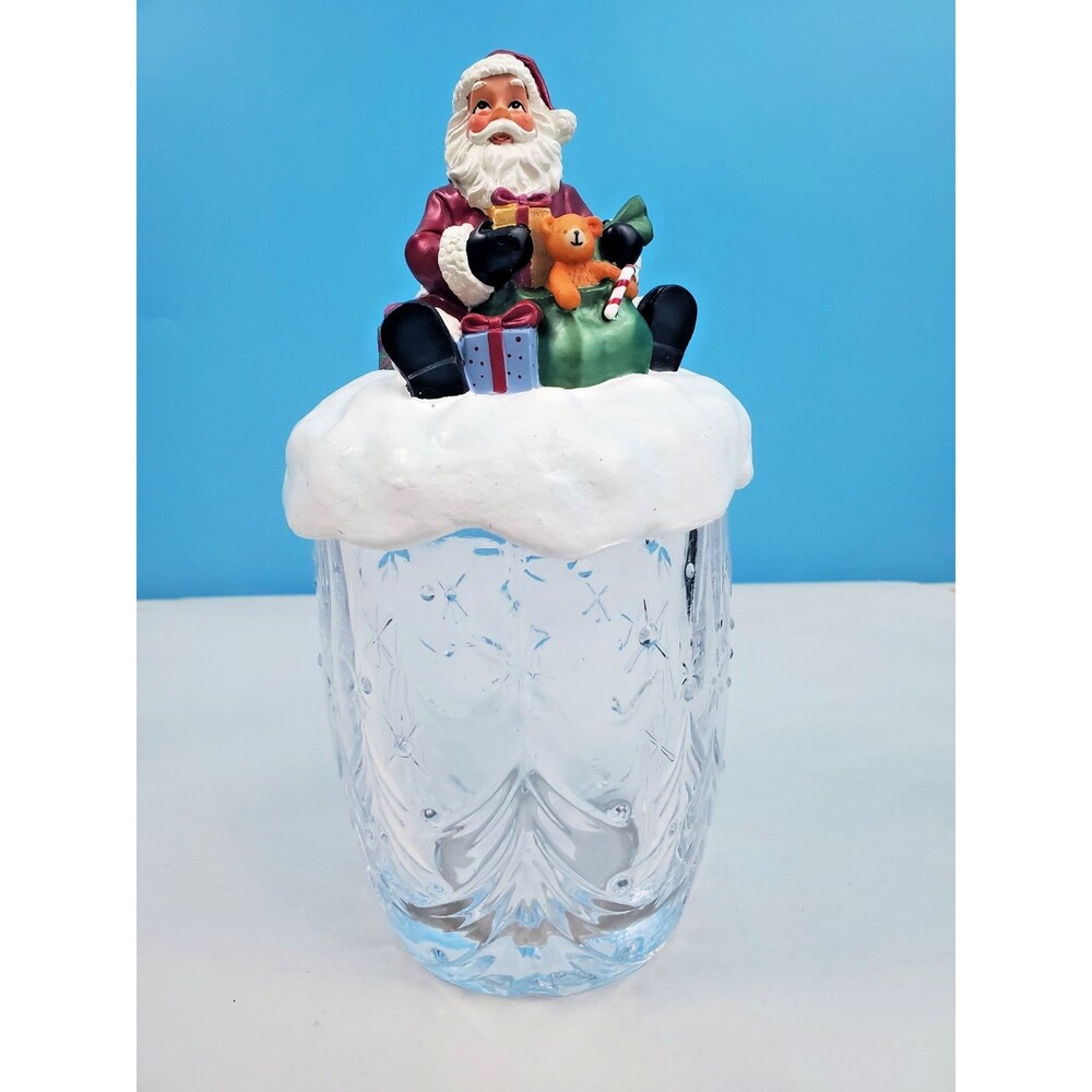 Gorham Winter Follies 9.5" Crystal Covered Jar with Handpainted Resin Santa Lid